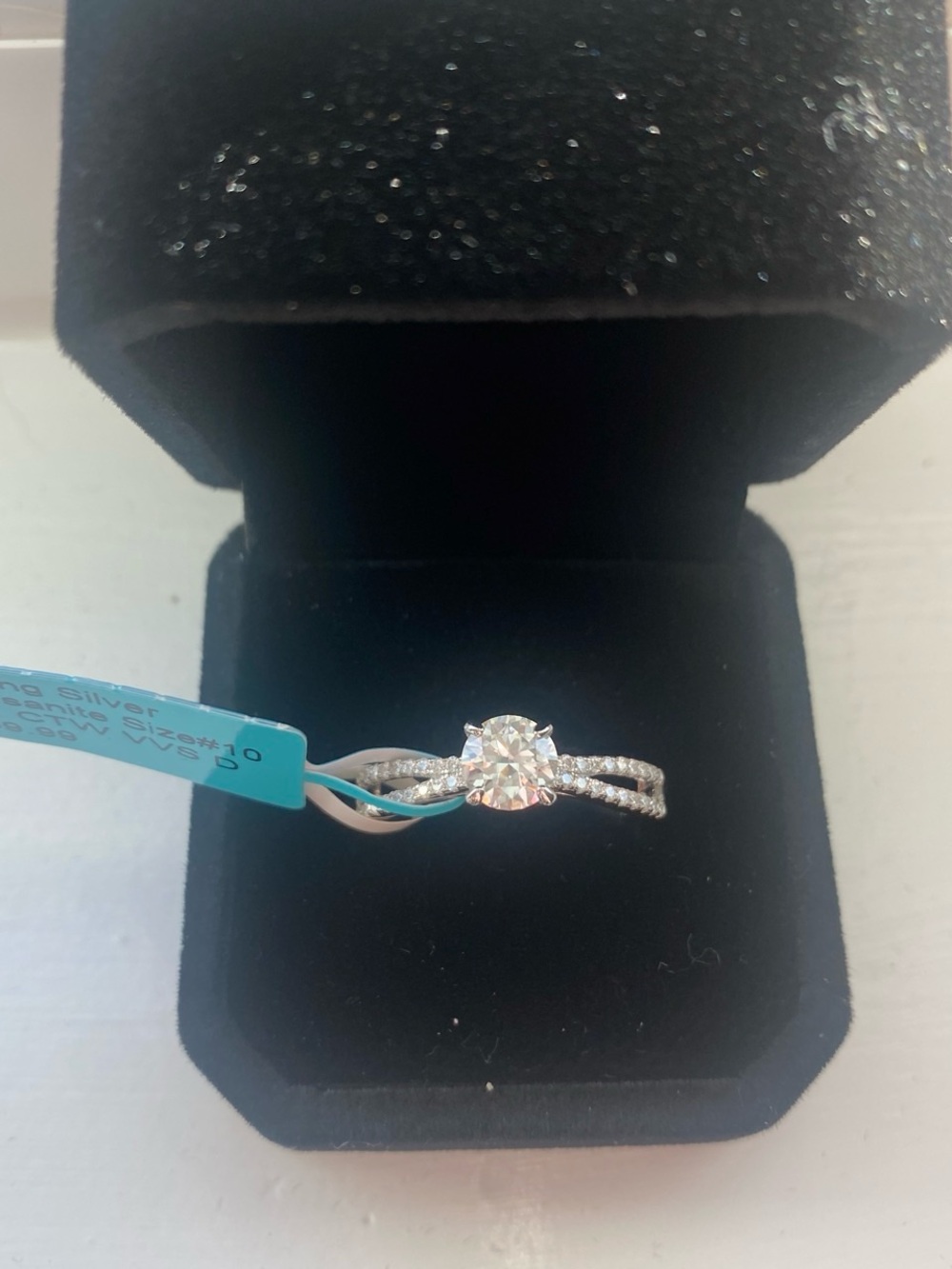Round Cut Moissanite Ring with Split Band Size 10